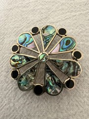 Brooch – Vintage Pin – Abalone and Metal Alloy – “Alpaca Mexico”