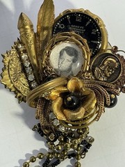 Vintage 1980s Maximal Art Assemblage Double Chain Brooch Pin Resin RARE Signed