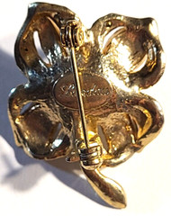 VINTAGE STUNNING CLEAR CRYSTAL FAUX PEARL PRETTY FLOWER SIGNED LANDAU PIN BROOCH