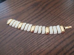 Vtg Monet Choker Gold Tone Cream Necklace and Bracelet