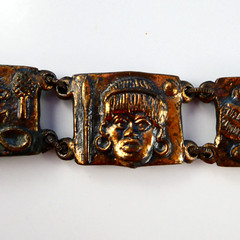 Vintage SIMBA Africa Handmade Panel Bracelet Bronze Tone 40’s Tribal Pots