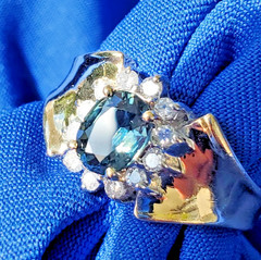 Original EARTH MINED Teal Blue SAPPHIRE DIAMOND Engagement Ring SOLID 14K GOLD 9