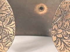 Copper Cuff Bracelet Floral Embossed Quartz Accents 1940s Vintage NOTE