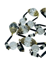 Antique Victorian / Art Deco Faceted Cut Quartz Crystal Bead Necklace 36” Long
