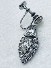 Clear Rhinestone Pear Shape with Halo Dangle Chandelier Earrings Silver Tone