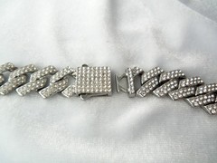 Pave Crystal Rhinestone wide Link Chain Collar Silvertone Necklace