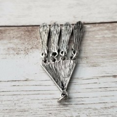 Vintage Pendant Ornate Silver Tone Triangle with Dangles