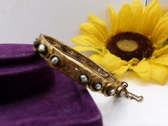 Signed Miriam Haskell Baroque Wired Pearls Hinged Bracelet~Safety Chain~6.5″