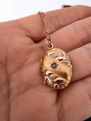 Antique Gold Filled Starburst Locket on Antique Watch Chain – 16.5”