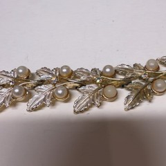 JUDY-LEE Gold-Tone Vintage Leaf Faux Pearl Link Bracelet 7 Inches