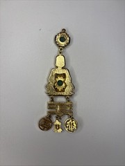 Vintage Chinese-Inspired Faux Jade Gilt Metal Pendant w/Dangles- Costume Jewelry