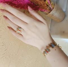 Free size copper bracelet and ring in the shape of a handmade butterfly Beautifu