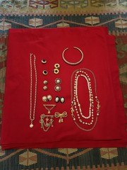 Lot Of Gold Tone 1990’s, 2000’s Necklaces, Earrings, Pins, 14 Pieces, One Monet