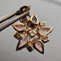 Vintage Pink Rhinestone Starburst Clip On Earrings Peach Mid Century Modern