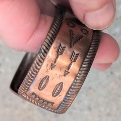Vintage Southwest copper cuff, Bell Trading Post hand-stamped bracelet