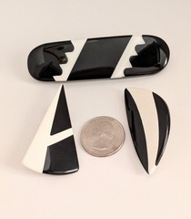 Vintage Brooches Black White Mod Pop Art Geometric Bold 60s Asymmetrical Lot 3