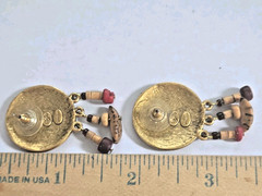 Vintage Disney Brass Lion King Tribal Symbol etched Round Beaded Earrings