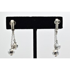 Vintage Crystal Clip On Earrings Silver Chain Disco Ball Chain Drop 1950s A23