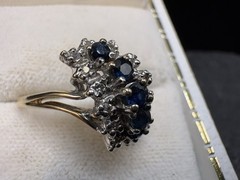10k Yellow Gold London Blue Topaz Diamond Cluster Estate Ring SZ 8 3.55g