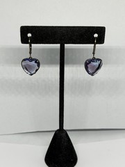 Vintage Upcycled Bi Color Blue & Amethyst Heart Shaped Glass Leverback Earrings