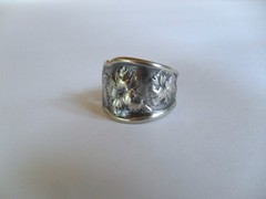 Vintage Spoon Ring Flower Poppy ? Pansy Size 9 1/4 Silver Plate