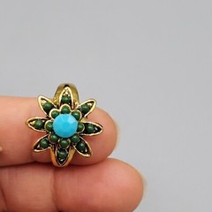 BOHO VINTAGE STYLE AGED GOLD WOMEN’S RING SZ 8.5 GREEN AND TURQUOISE