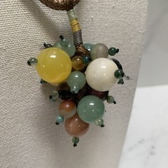 Vintage Jade Grape Necklace Cluster Beads gem stone mix On Long cord Multi Color