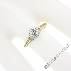 Antique Edwardian 14K Gold GIA 0.78ct European Diamond Solitaire Engagement Ring