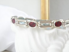 Vintage Sterling Silver 925 Jasper Station Chunky Taxco Mexico Bracelet 8″