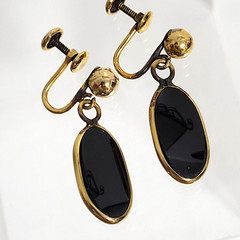 Vtg BAL RON Black Onyx 1/20-12K G.F. Gold-Filled Earrings – Screw Back Unused