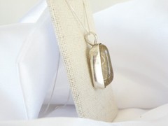 Artisan Sterling Silver 999 Modernist Natural Rutilated Quartz Pendant Necklace
