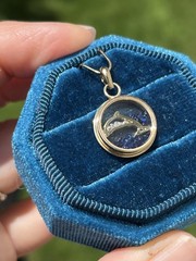Vintage 14k Gold Diamond & Sapphire Shaker Pendant with Dolphin- 2.64 Grams