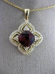 ESTATE 2.46CT DIAMOND & GARNET 14KT YELLOW GOLD SQUARE FILIGREE FLOATING PENDANT