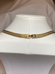 24″ flat texture link vintage gold tone necklace fold over clasp