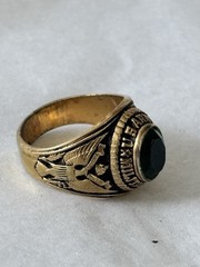 Vintage US Army MP Police Ring Size 6.5 With Simulated Emerald