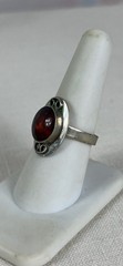 Vintage Silver Tone Amber Scroll work Adjustable ring