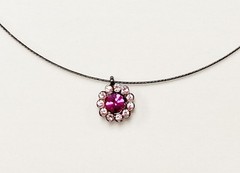 VINTAGE GIVENCHY PINK RHINESTONE FLOWER GUN METAL WIRE ADJUSTABLE NECKLACE J145
