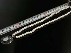 Vintage Cultured Pearl Necklace 925 Silver Natural Opal Pendant Marcasite Clasp
