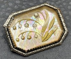 VTG Art Nouveau Deco Lily of the Valley In Glass Silver Tone Brooch Pin C Clasp
