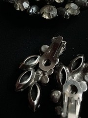 Vintage Juliana Delizza Elster Brooch Earrings set Smoky Hematite Rhinestone