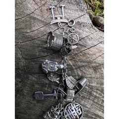 VTG 925 Sterling Silver Asian Theme 3D Articulated Overloaded 22 Charms Bracelet