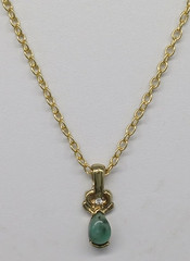 Faux Jade Green Oval Cabochon Gold Tone Pendant Chain Necklace Rhinestone Accent