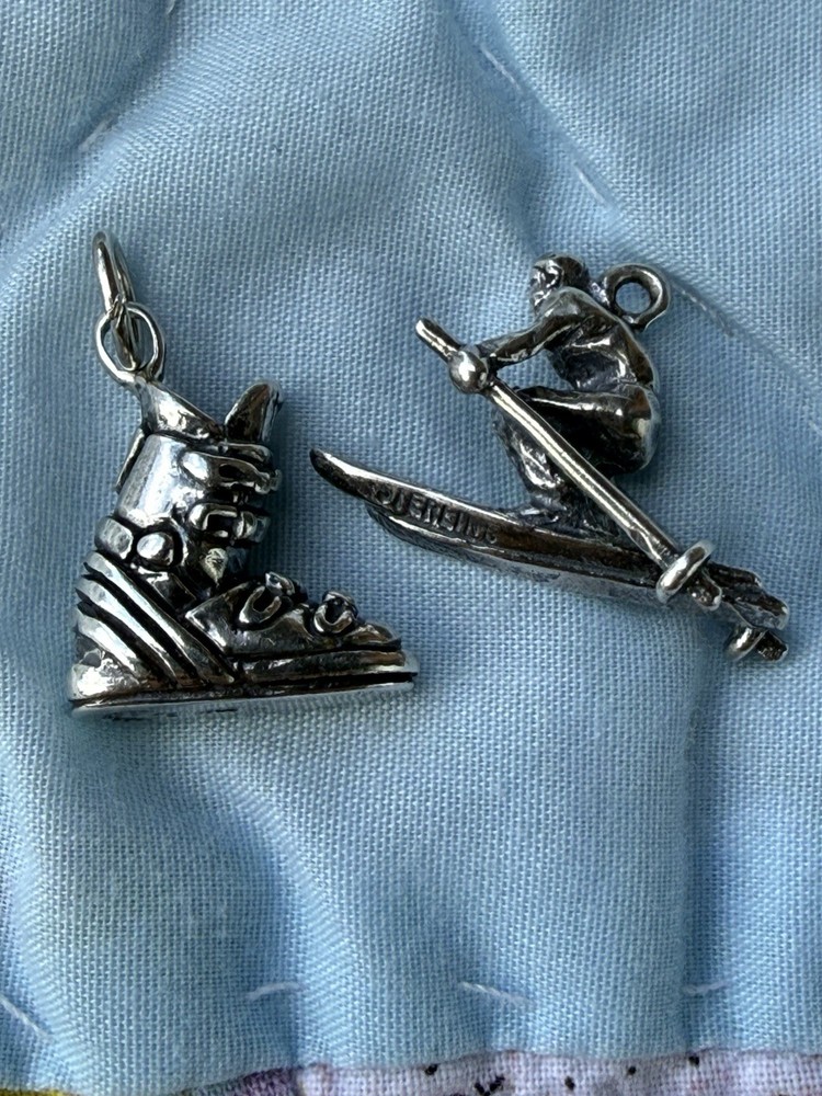 Vintage Sterling Silver Ski Skier Skiing Downhill Boot Charm 8g