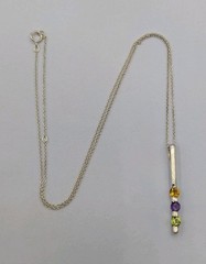 Vtg Sadye L Vassil 925 Sterling Silver 3 Gemstone Bar Pendant 16-18″ Necklace