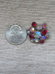 Vintage J Carl NY Original Brooch Hand Wired Red Aurora Borealis Clip Earrings