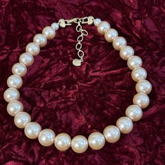 Vintage Faux Pearl Bauble Necklace Pearlescent Champagne Luster Adjustable 17”