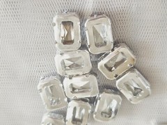 SQUARE SHAPED AB CRYSTAL RHINESTONE with metal Clip LIGHT BLUE 10mm X 13 mm