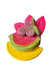 Vintage Plastic Fruit Brooch Watermelon Summer 1980s 1990s Neon Bright Fun Color