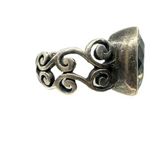 VTG Victorian Revival Heavy Sterling Silver 925 Smokey Faceted Glass Ring Size 8