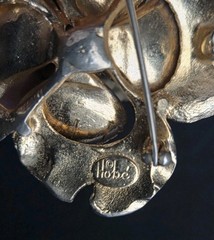 Vtg HOBE Signed Rare Necklace/Brooch Goldtone With Amber Stones. 2 In 1 Design